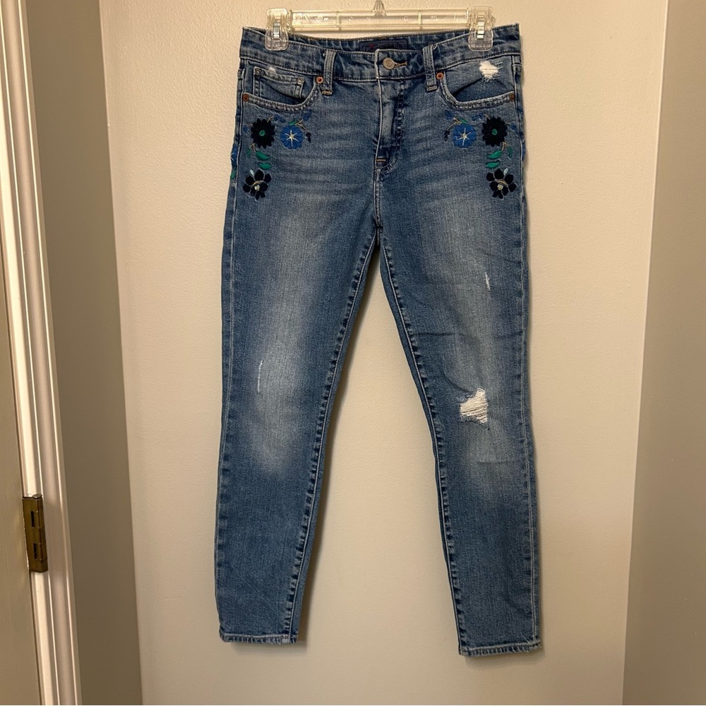 Lucky Brand Jeans Womens 27 4 Blue Embroidered Floral Distressed Skinny Stretch‎